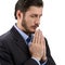 Businessman praying. Portrait of bearded man praying and holding