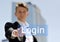 Businessman press virtual login button