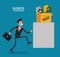 Businessman projects box. Vector graphic