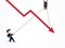 Businessman pulling a falling arrow graph chart from further dropping down. Vector illustration for business design and