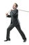 Businessman pulling a rope