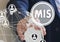 Businessman pushes a button MIS, Management Information System o