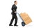 Businessman pushing a hand truck with boxes