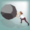 Businessman pushing large stone uphill