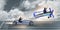 The businessman racing on car and airplane