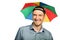 Businessman with rainbow hat umbrella