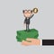 Businessman Raise Hand Up With A Coin Refer To Be A Millionaire Concept