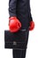 Businessman with red boxer gloves