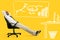 Businessman relax and think sitting on a chair. Yellow background
