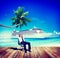 Businessman Relaxing Rest Beach Ocean Vacation Concept