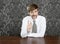 Businessman retro on office table salesperson