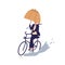 Businessman ride on bicycle under umbrella vector flat illustration. Cartoon man in suit cycling on puddle at autumn