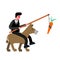 Businessman rides donkey and carrot. driving donkey. Goal achievement concept