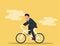Businessman riding on the bike.Concept of driving towards the goal.
