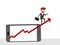 Businessman riding growth arrow graph on smart phone screen. Investment financial and success concept.