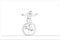businessman riding vintage clock bicycle. Time management or work life balance concept. Single line art style
