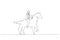 businessman riding white cloud horse metaphor of management idea. One line art style