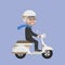 Businessman Riding White Scooter Color Illustration