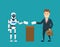 Businessman and robot android voting at ballot box