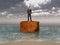 Businessman on a rock in the surf