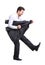 Businessman rocking it off playing airguitar