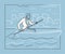 Businessman rowing a boat - line design style illustration