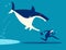 Businessman run away from shark. Business vector illustration concept