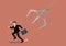 Businessman running away from robotic claw