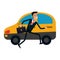 Businessman running with briefcase taking taxi