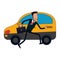 Businessman running with briefcase taking taxi blue lines