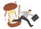 Businessman running with a broken hourglass behind. Concept of time management or urgency