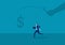 Businessman running catch a dollar placed on a hook ,active income concept  illustration