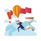 Businessman running with hot air balloon avatar character