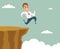 Businessman running and jump over cliff gap to success, overcome the difficulty, Business concept