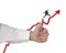 Businessman running and jumping on growing red arrow with thumb