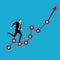 Businessman running on red arrow graph up. Business vision. Business growth concept