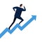 Businessman running on steps growth chart going up. Concept of career success climbing on stairs