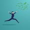 Businessman running to catch money banknote that blow away. Business and Financial concept. Loss profit investment people theme.