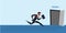 Businessman running to work flat illustration