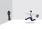 Businessman running towards a keyhole to escape. Concept of freedom and goal setting