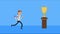 businessman running with trophy character