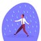 Businessman running under rain unprotected rainy day problem concept flat cartoon character