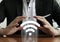 Businessman`s hands over a wifi icon