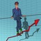 Businessman and sales growth charts. A man like an acrobat. Economics and Finance