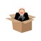 Businessman scared in box. frightened business man. Boss fear. V
