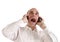 Businessman screaming at telephones