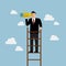 Businessman search in business strategy on the ladder