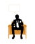 Businessman seated in orange armchair and thinking