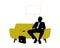 Businessman seated on yellow sofa having rest and thinking