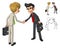 Businessman Shake Hands Poses with Client Cartoon Character